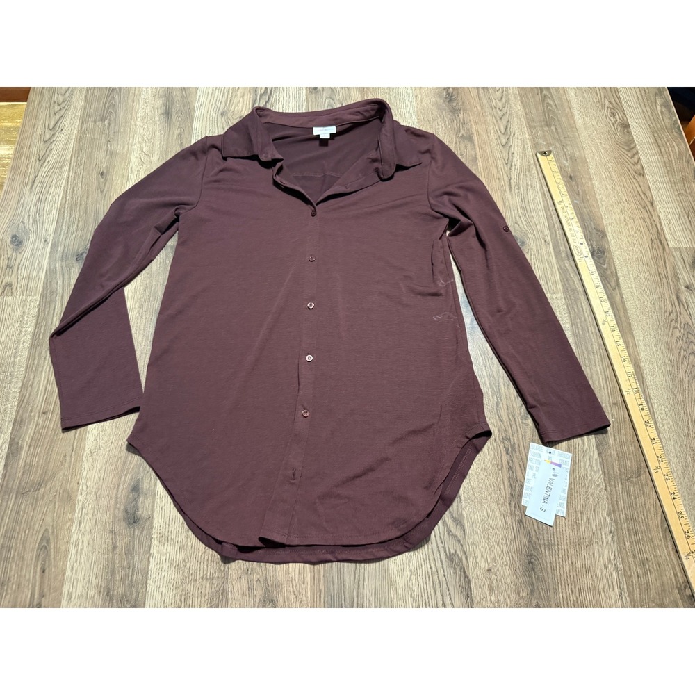 LuLaRoe Shirts Women Size S Burgundy Button Up Top Long Sleeve Valentina NWT